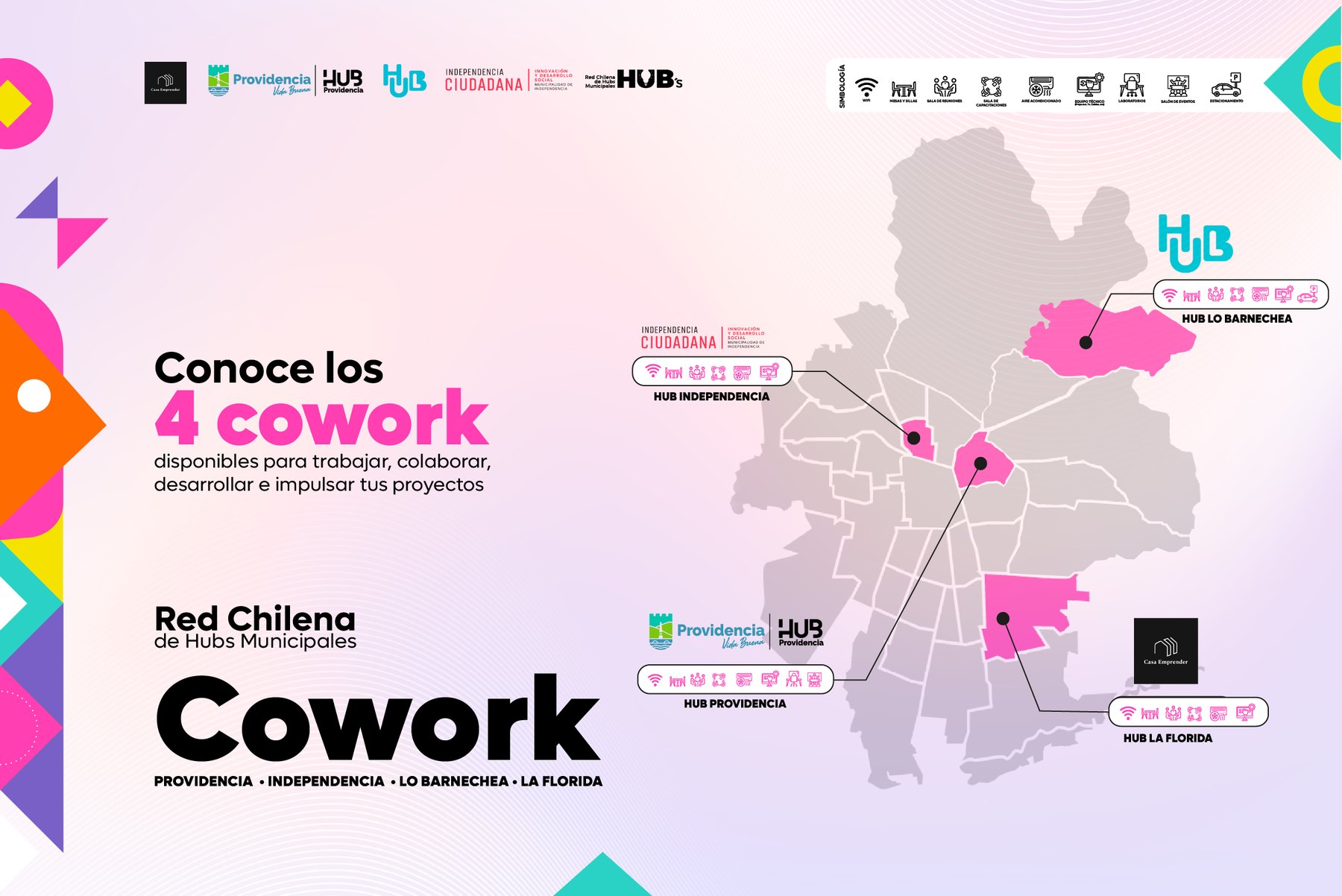 Infografía de la Red con los coworks de Providencia, Independencia, Lo Barnechea y La Florida